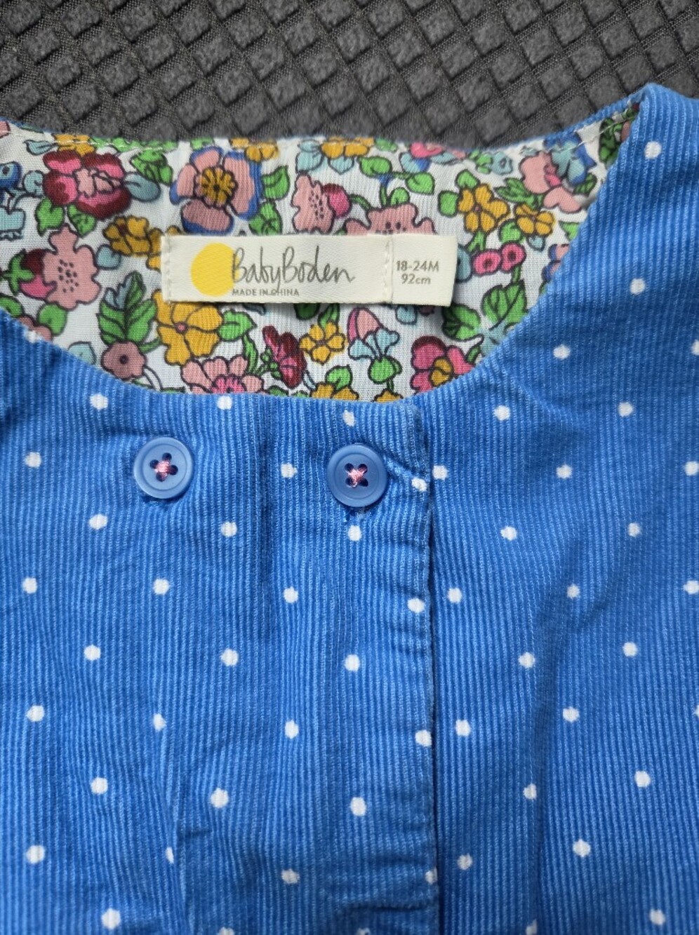 Baby Boden Blue Polka Dot Corduroy Bunny Appliqué Dress 18-24M - Picture 2 of 9